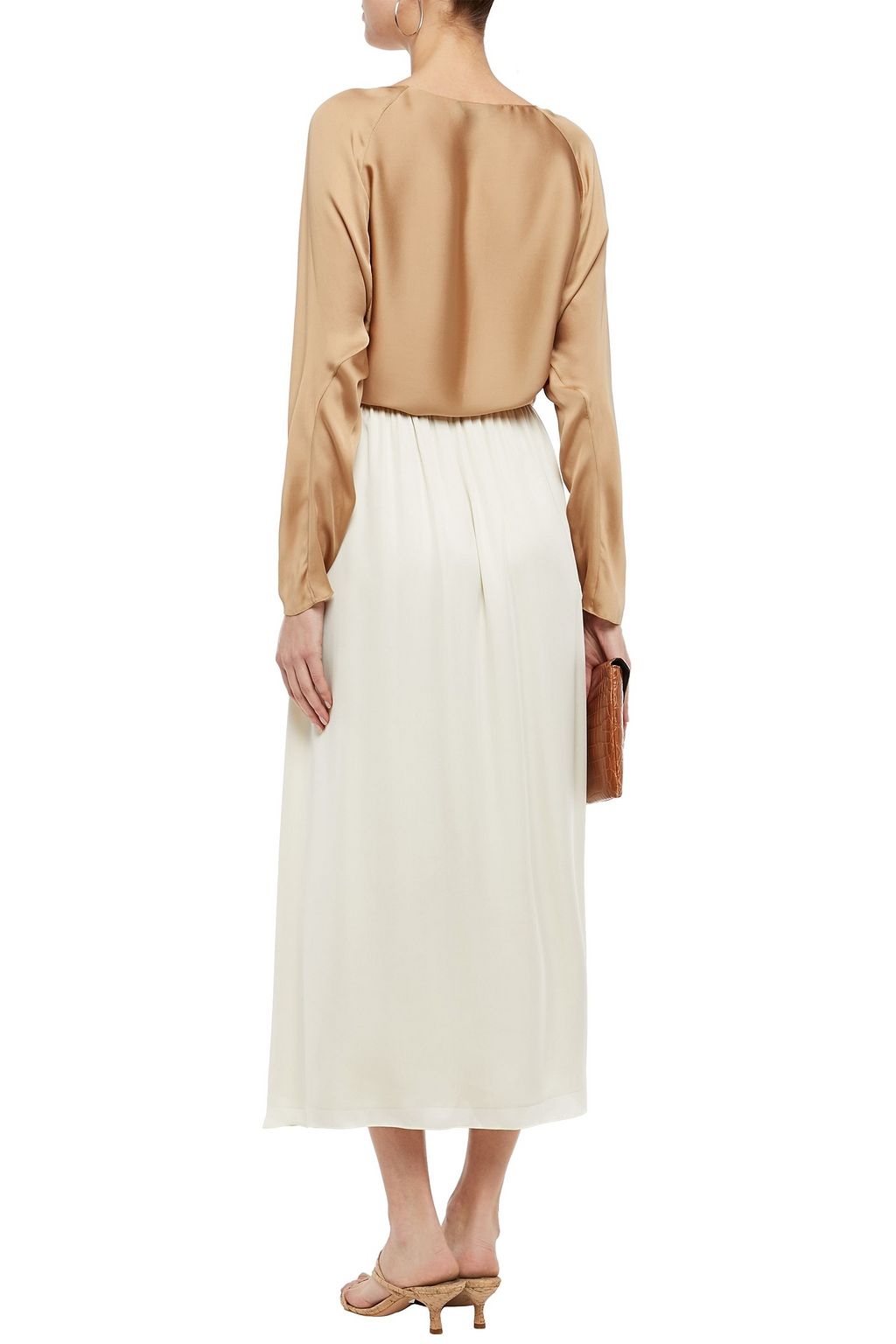 THEORY Gathered silk midi skirt