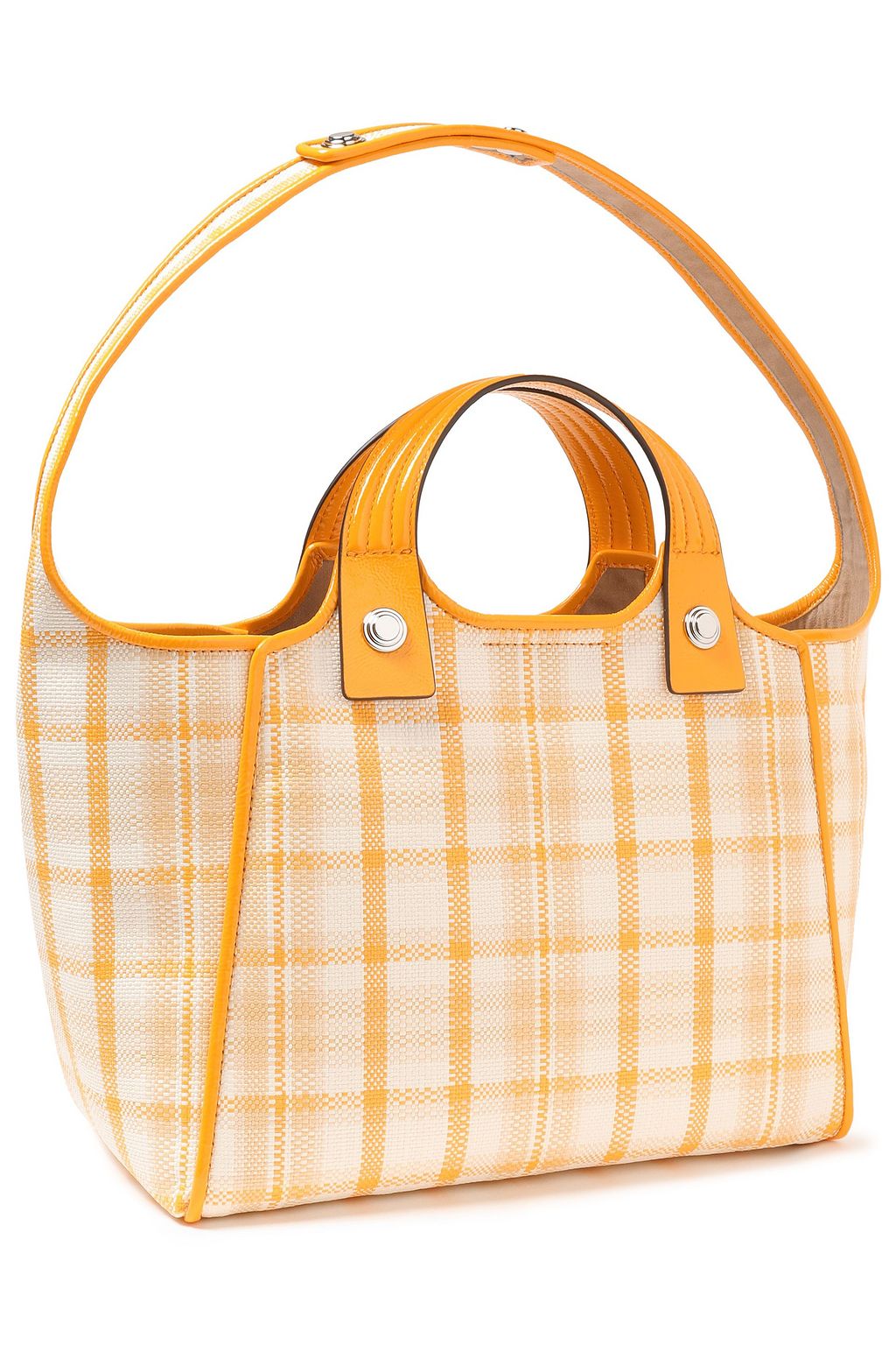 TORY BURCH Leather-trimmed checked woven tote