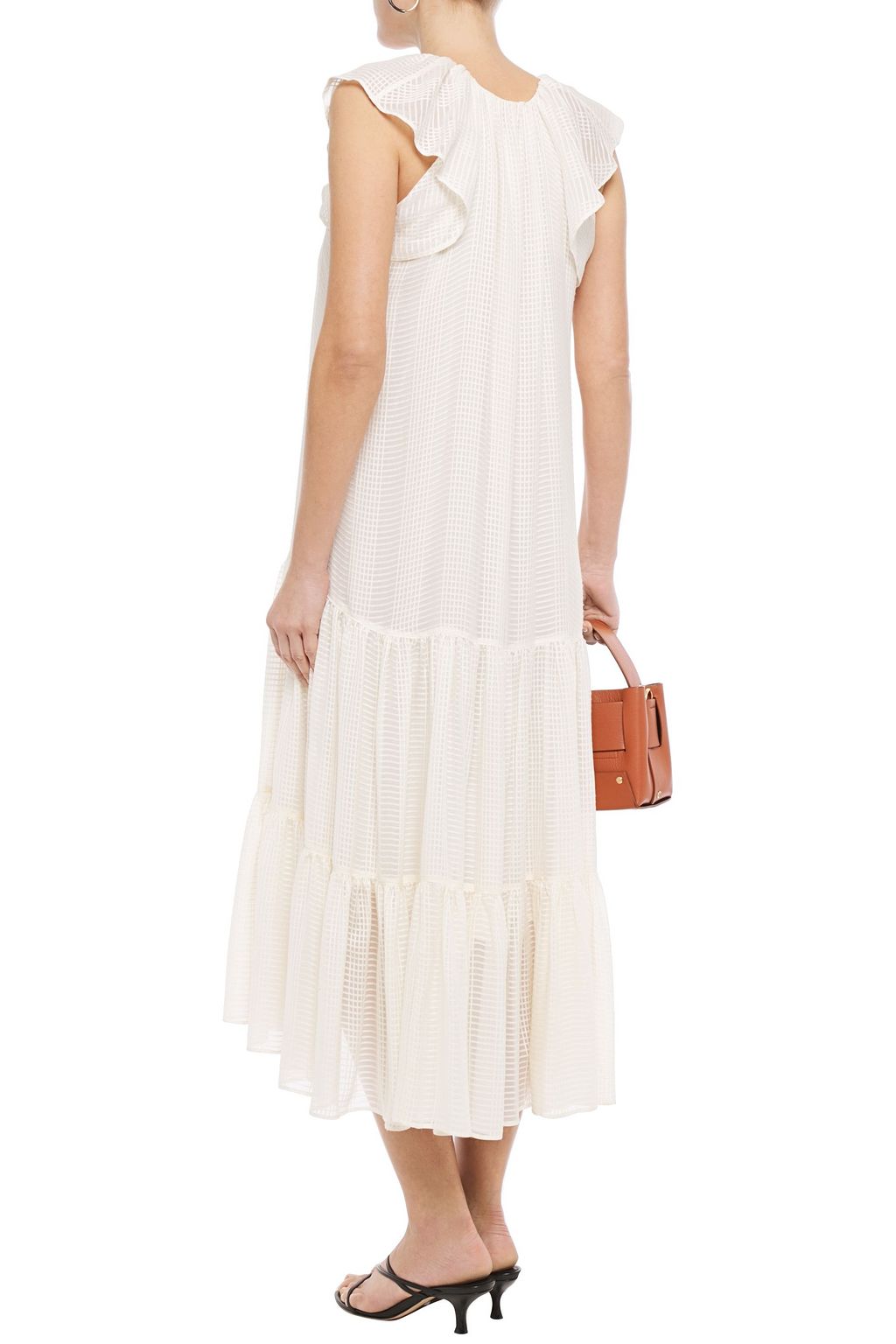 TORY BURCH Tie-neck ruffled silk-jacquard midi dress