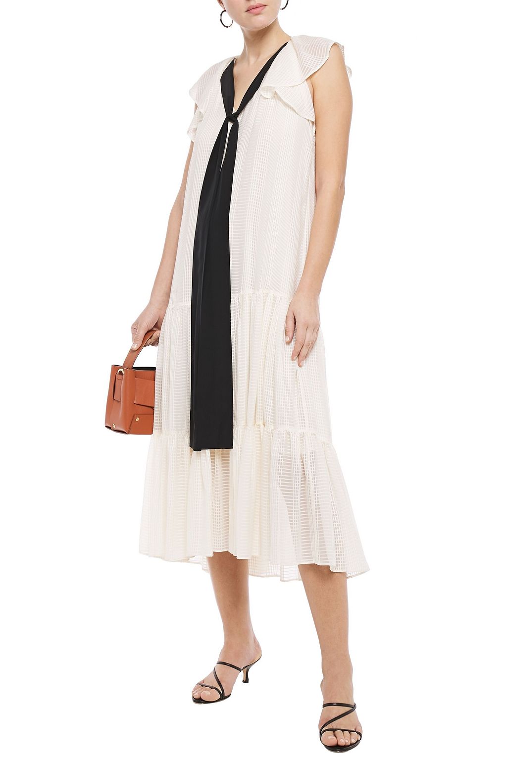 TORY BURCH Tie-neck ruffled silk-jacquard midi dress
