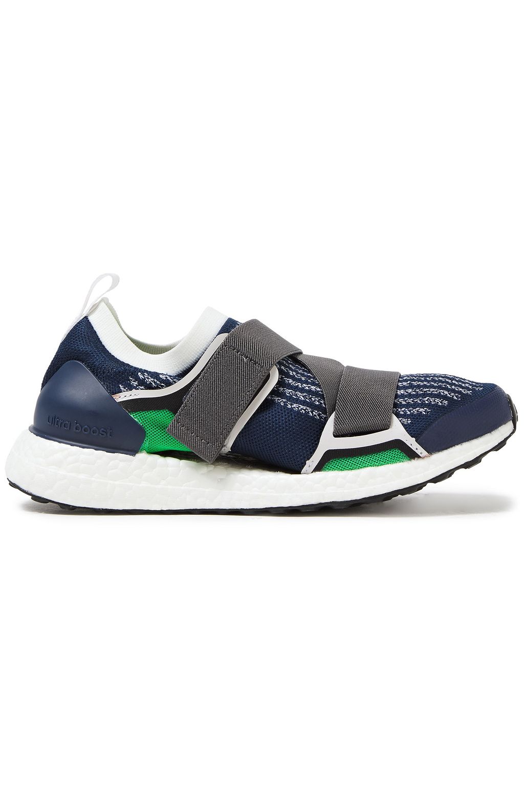 Navy Ultraboost X mesh trimmed striped stretch knit slip on Adidas by Stella McCartney | Pure Boost X mesh sneakers