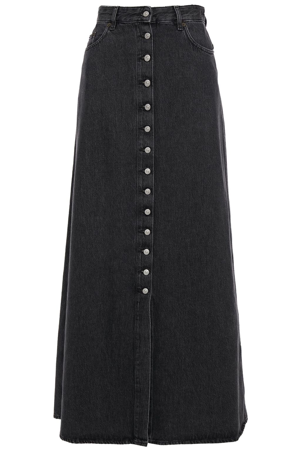 distressed denim maxi skirt