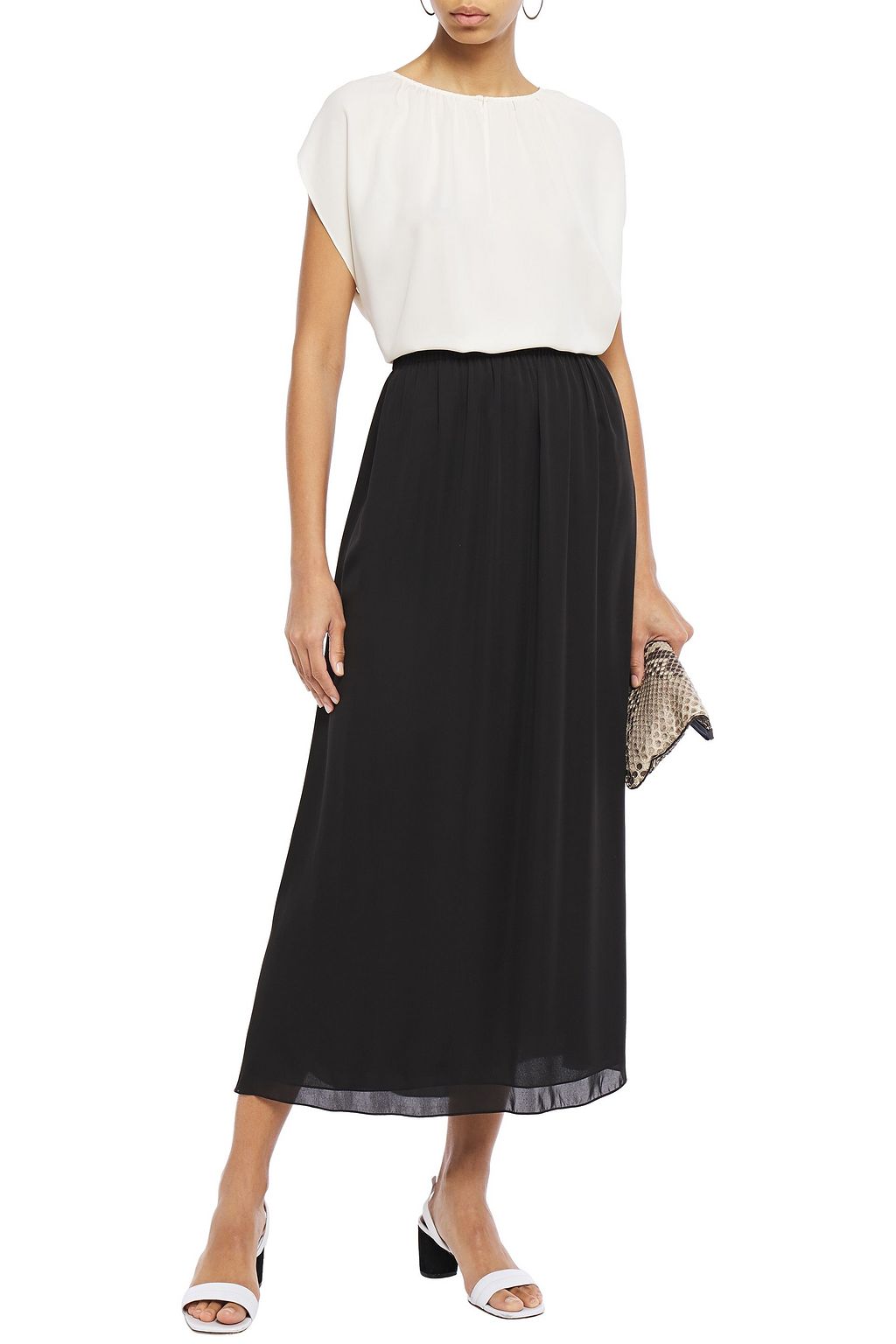 black silk midi skirt outfit