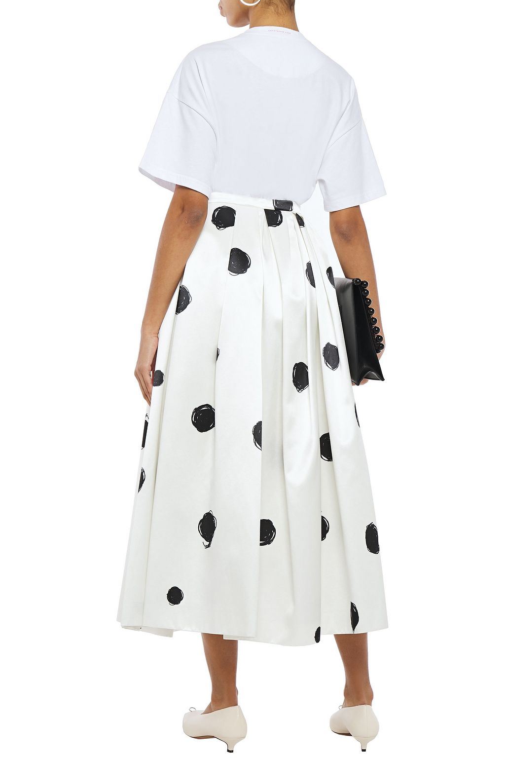 CHRISTOPHER KANE Flared polka-dot cotton-blend satin midi skirt