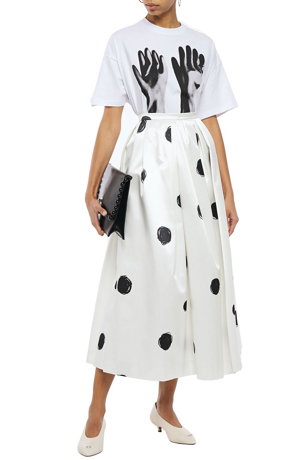 CHRISTOPHER KANE Flared polka-dot cotton-blend satin midi skirt