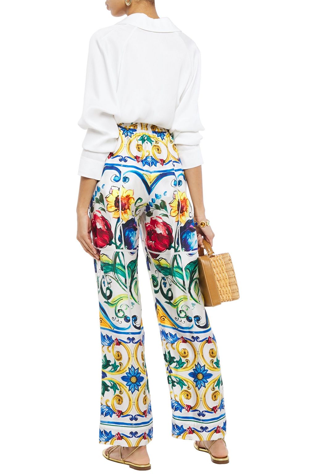 DOLCE&GABBANA Printed silk-twill wide-leg pants