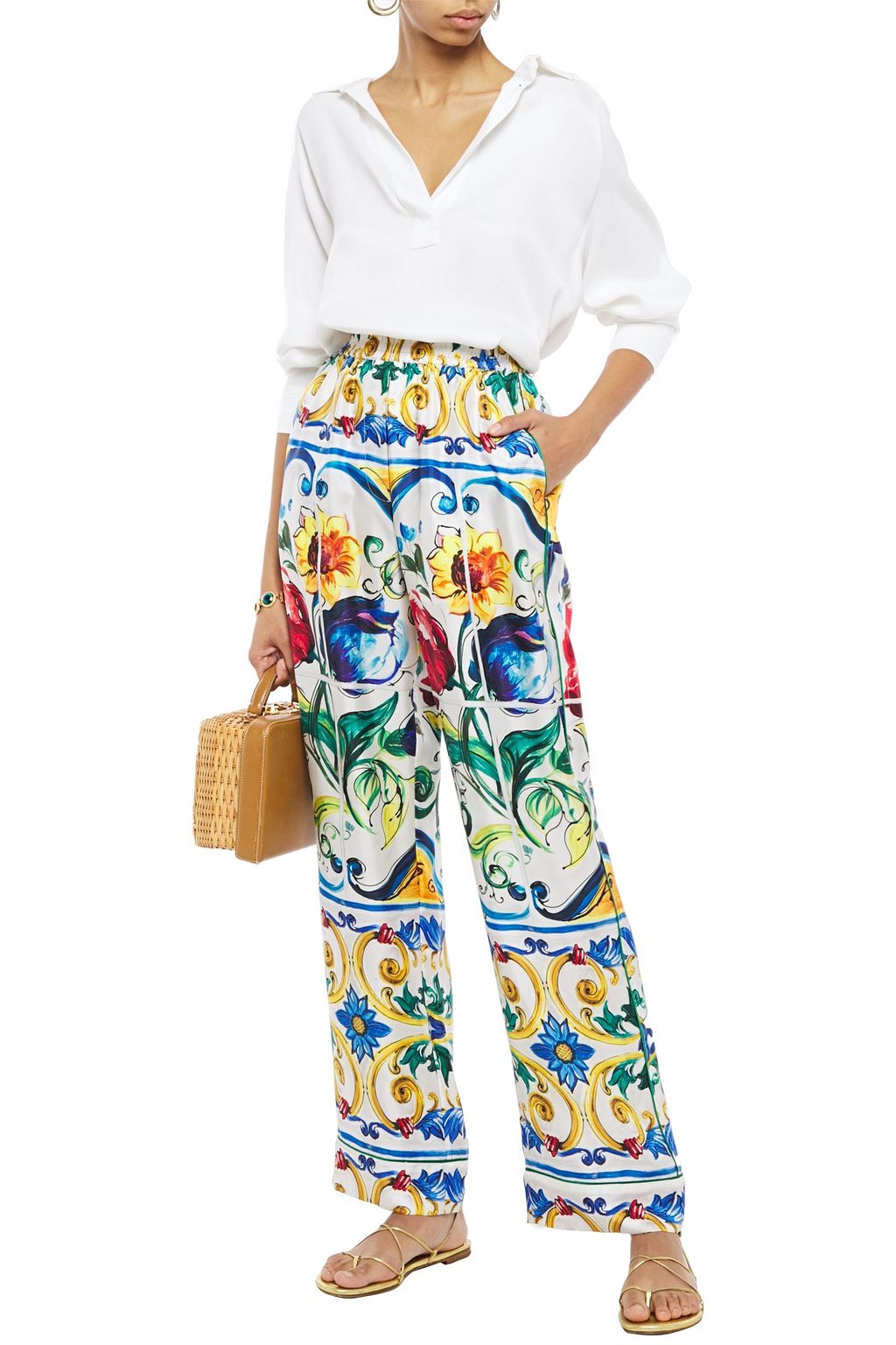 DOLCE&GABBANA Printed silk-twill wide-leg pants
