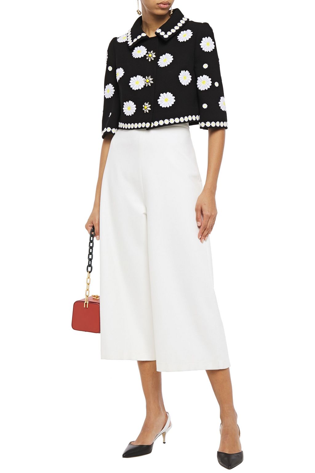 DOLCE&GABBANA Cropped floral-appliquéd silk-blend crepe jacket