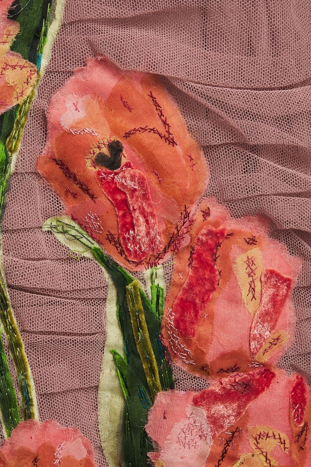 DOLCE&GABBANA Floral-appliquéd ruched tulle midi dress