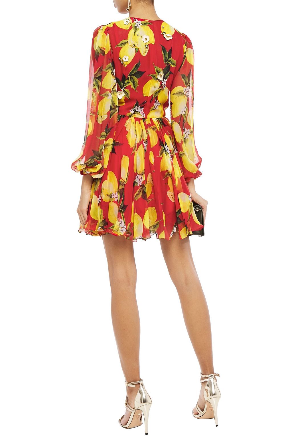 DOLCE&GABBANA Embellished printed silk-georgette mini dress