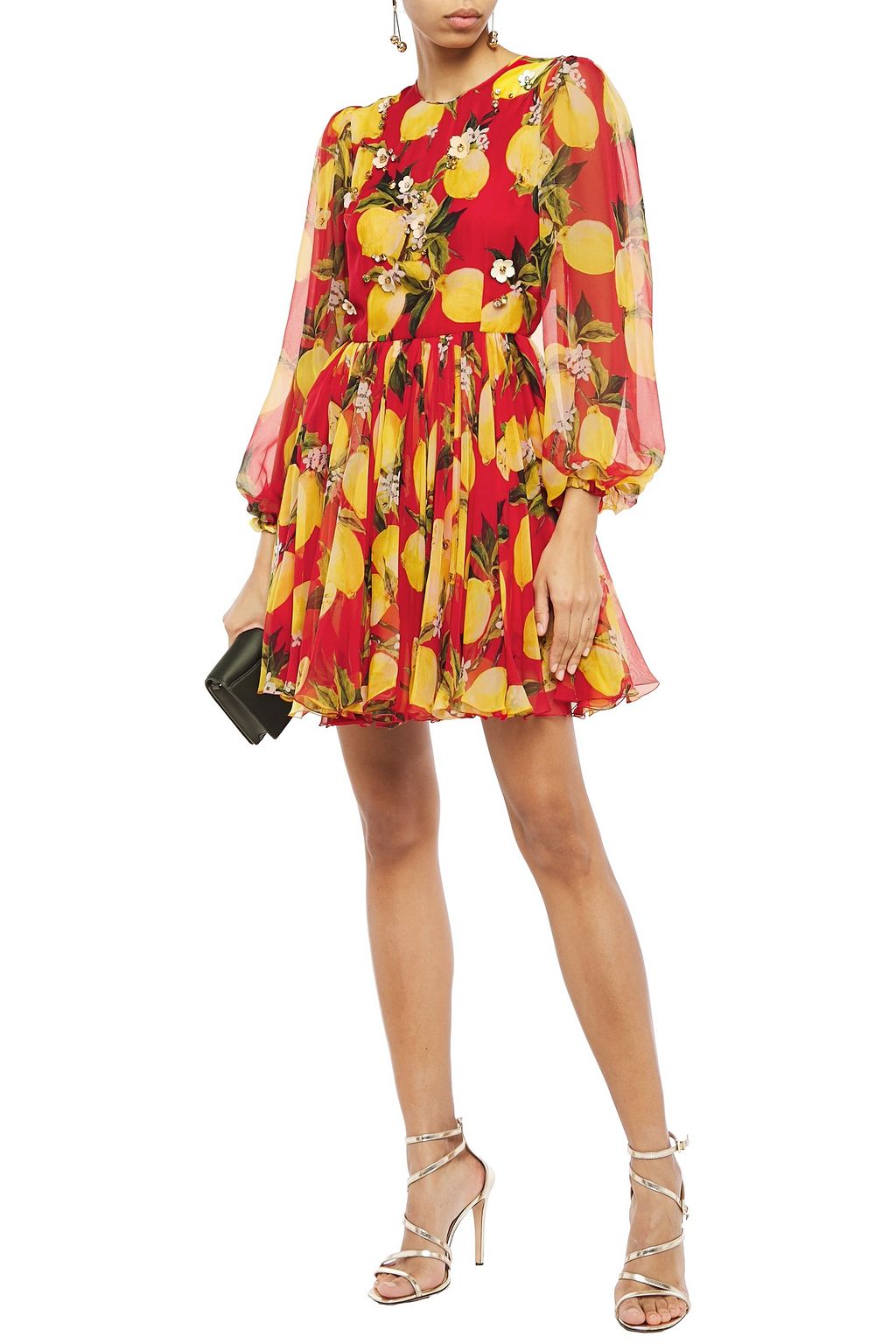 DOLCE&GABBANA Embellished printed silk-georgette mini dress
