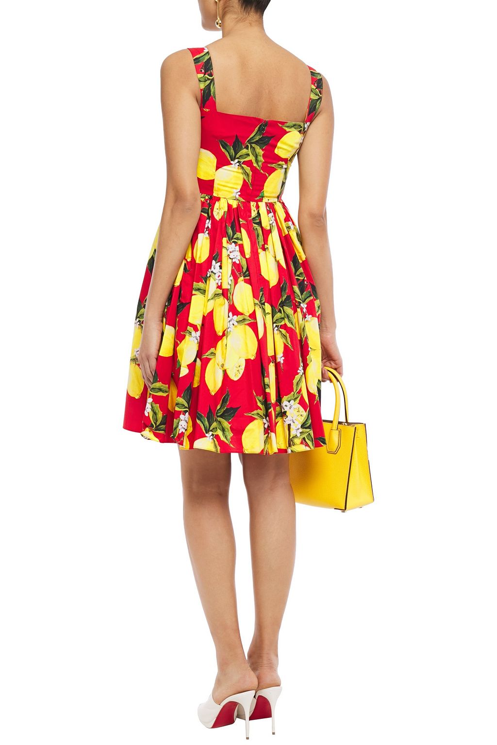DOLCE&GABBANA Button-embellished pleated printed cotton-poplin mini dress