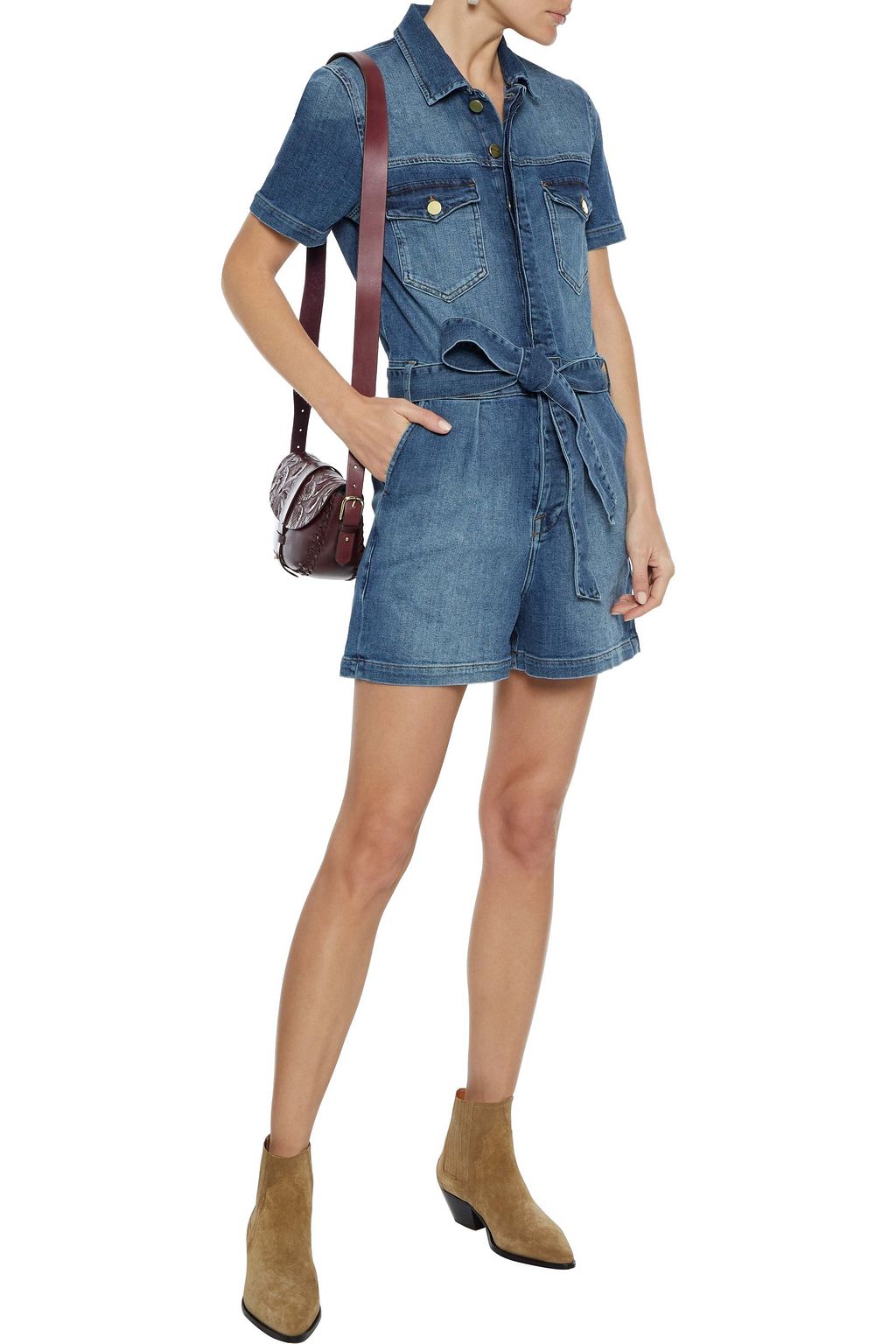 belted denim playsuit