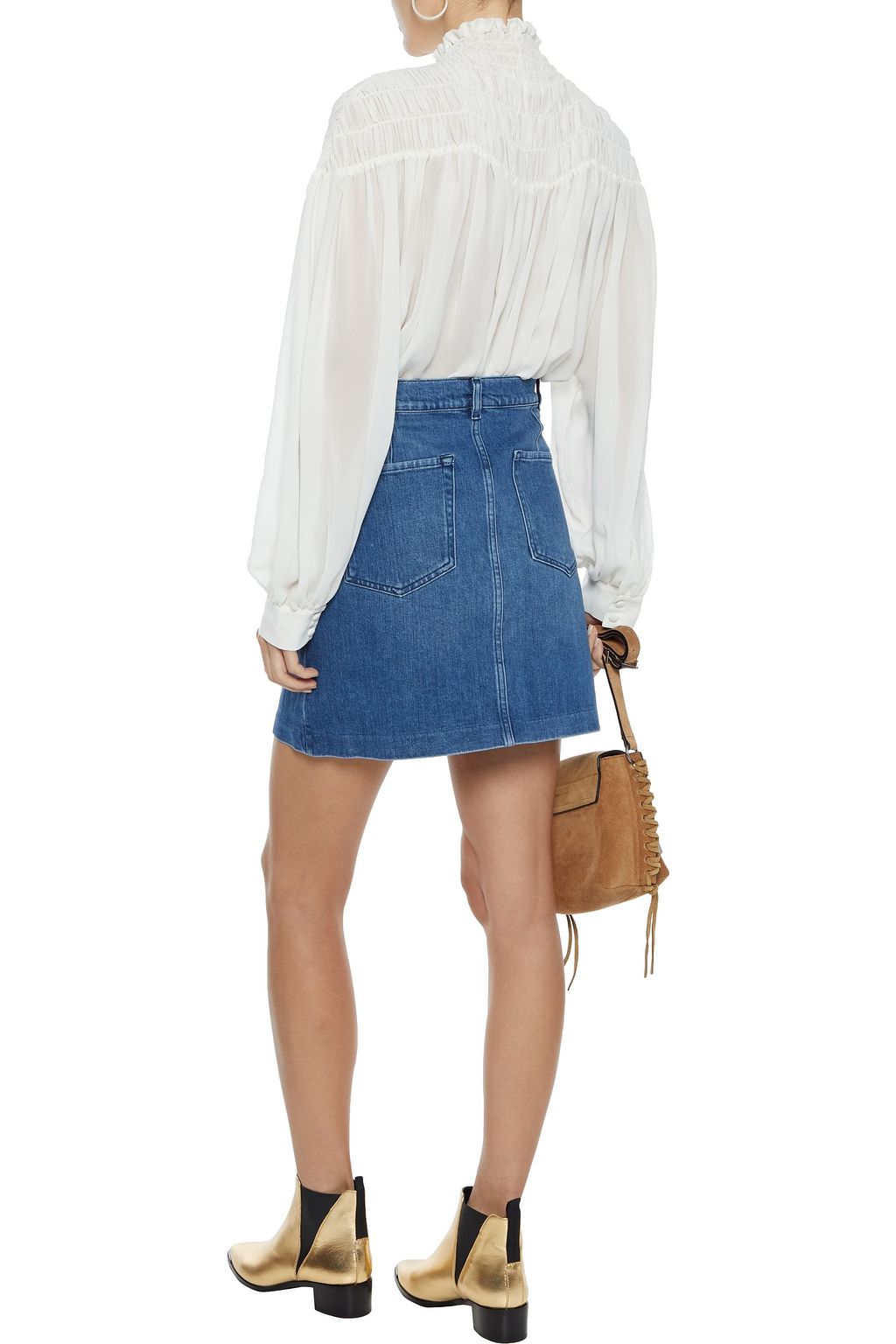 FRAME Claire faded denim skirt