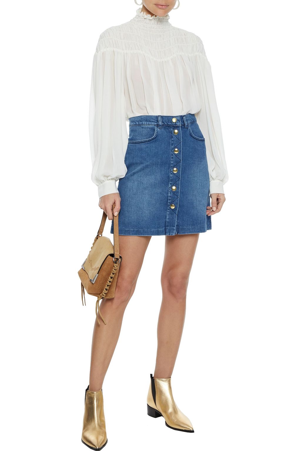 FRAME Claire faded denim skirt