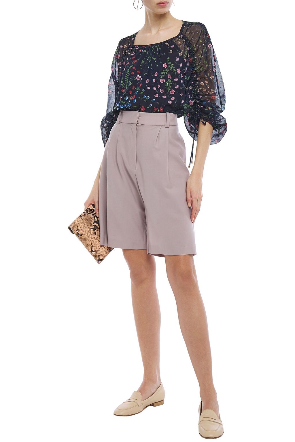 JOIE Neema ruched floral-print fil coupé georgette blouse