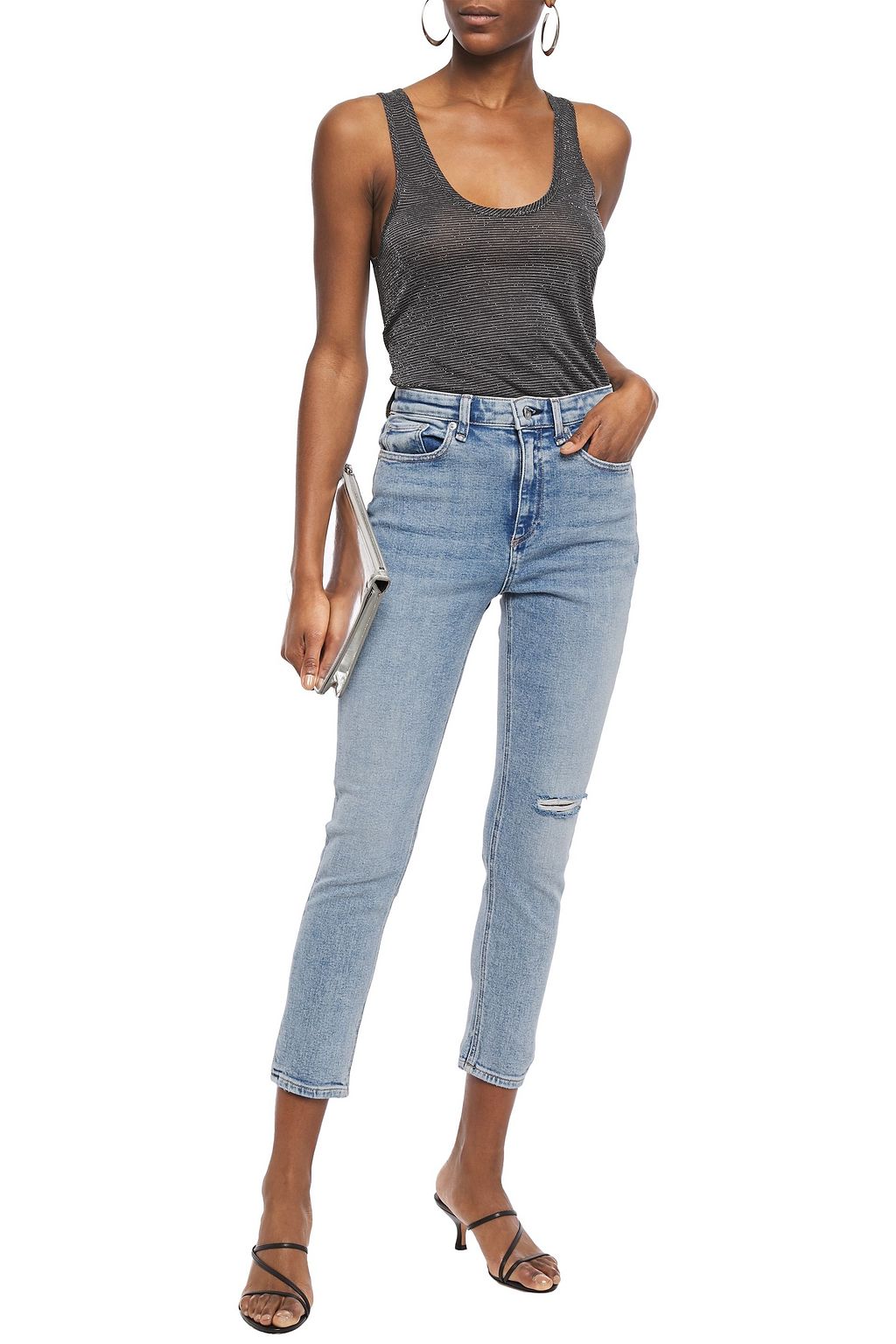 RAG & BONE Cropped distressed faded high-rise skinny jeans