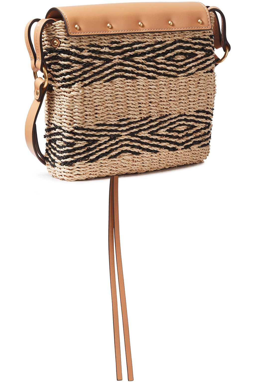 TORY BURCH Leather-paneled striped straw shoulder bag