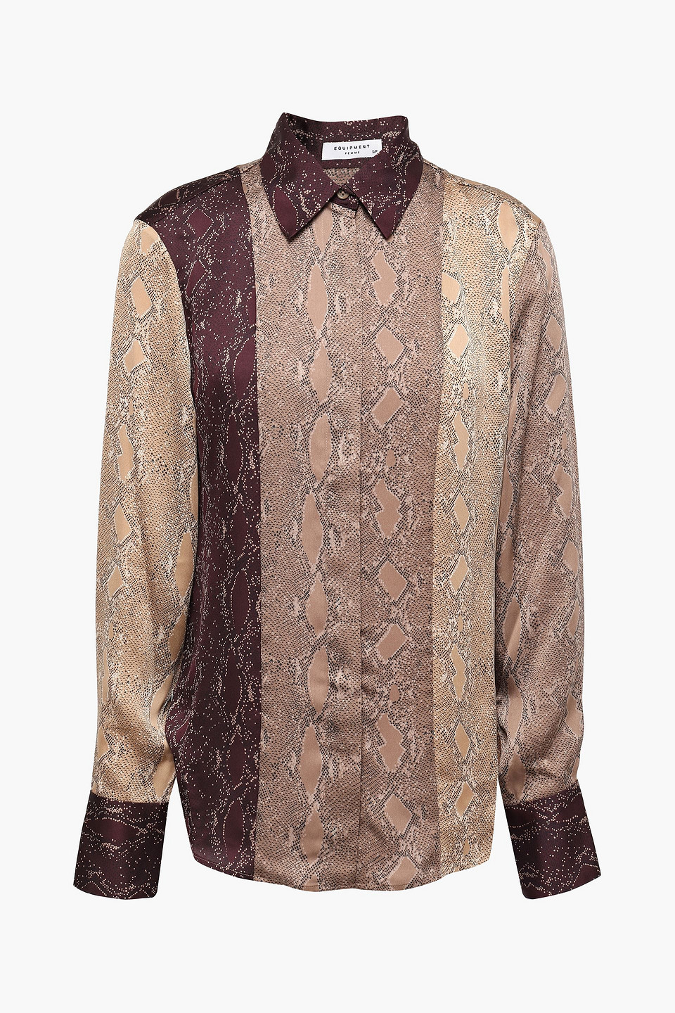 Equipment Woman Snake-print Crepe De Chine Shirt Brown Size M