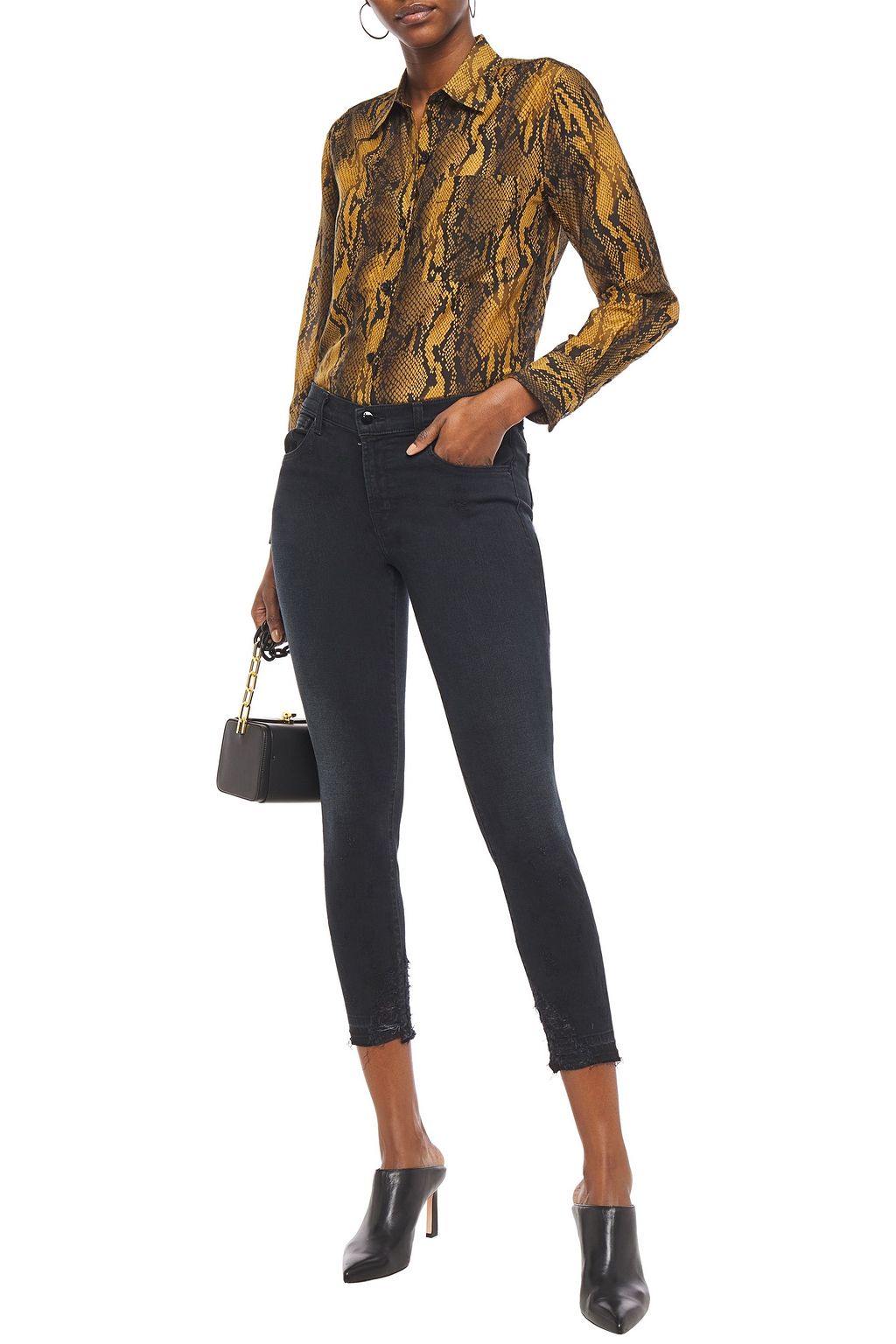 J BRAND Cropped distressed faded mid-rise skinny jeans