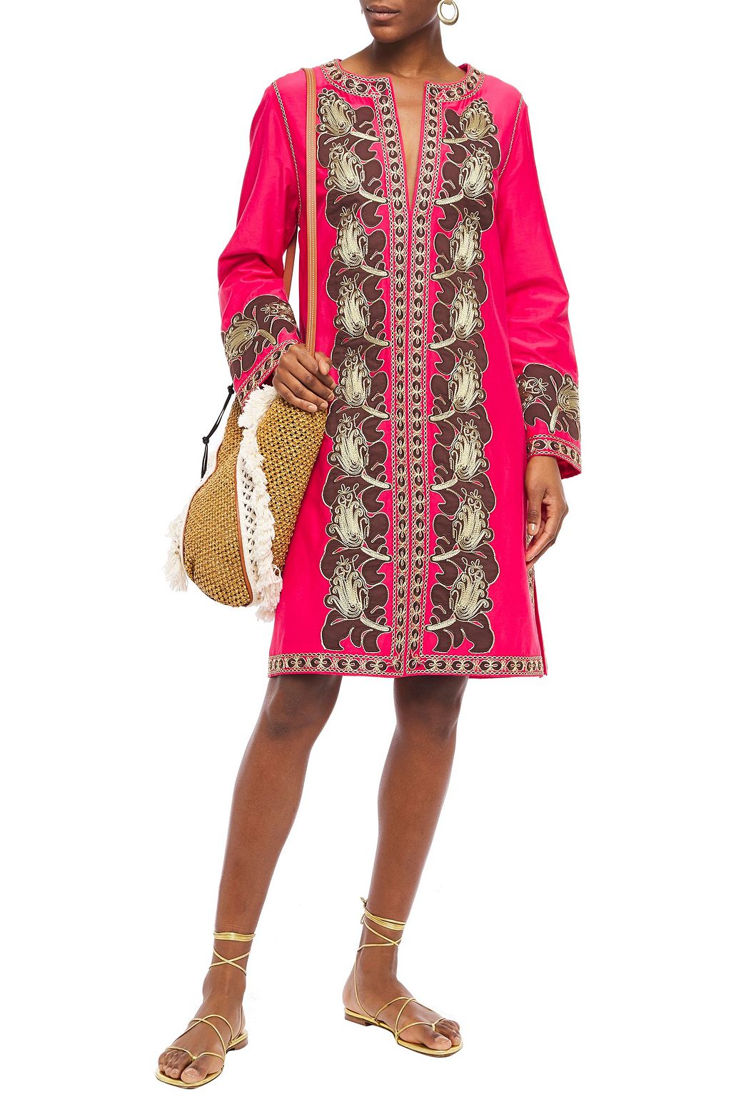 TORY BURCH Embroidered metallic cotton and silk-blend dress