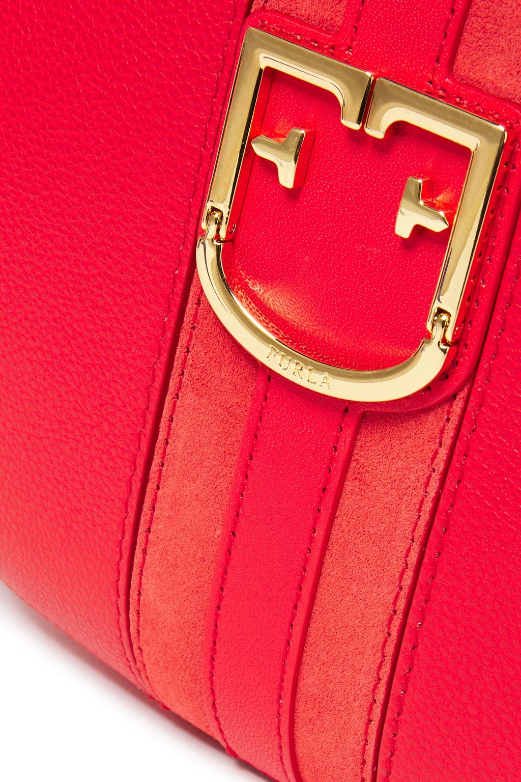 FURLA Gioia S suede-trimmed pebbled-leather shoulder bag