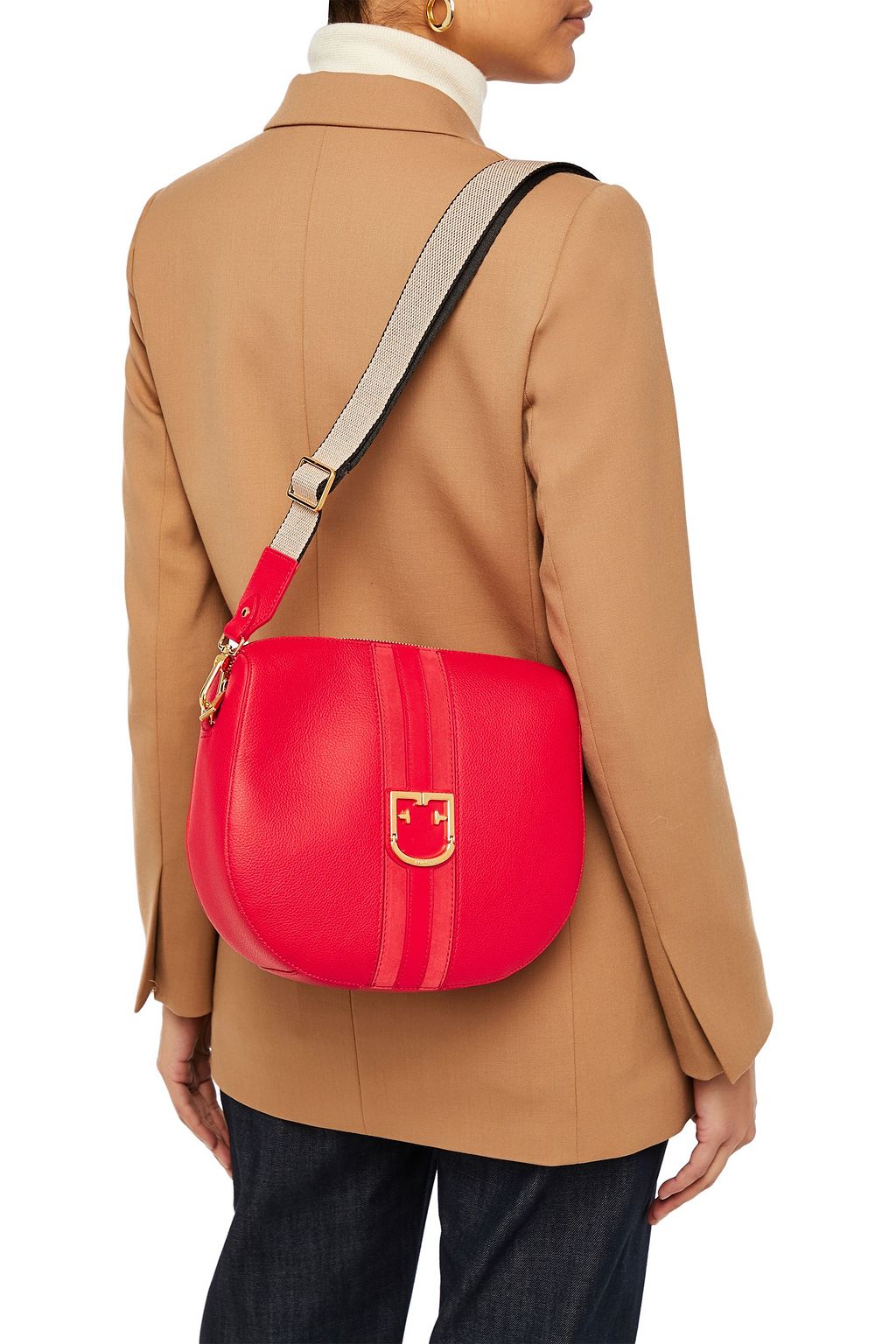 FURLA Gioia S suede-trimmed pebbled-leather shoulder bag