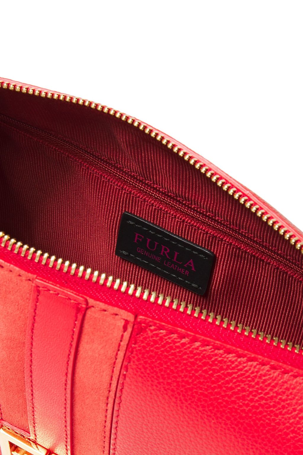 FURLA Gioia S suede-trimmed pebbled-leather shoulder bag