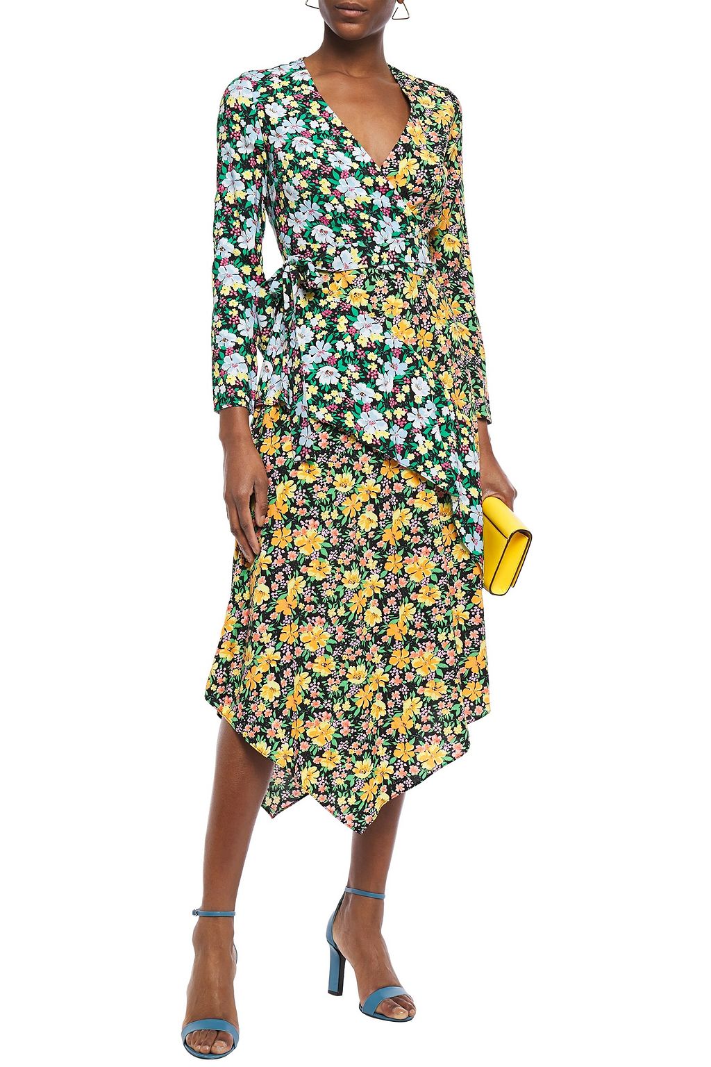 MAJE Asymmetric wrap-effect floral-print crepe midi dress