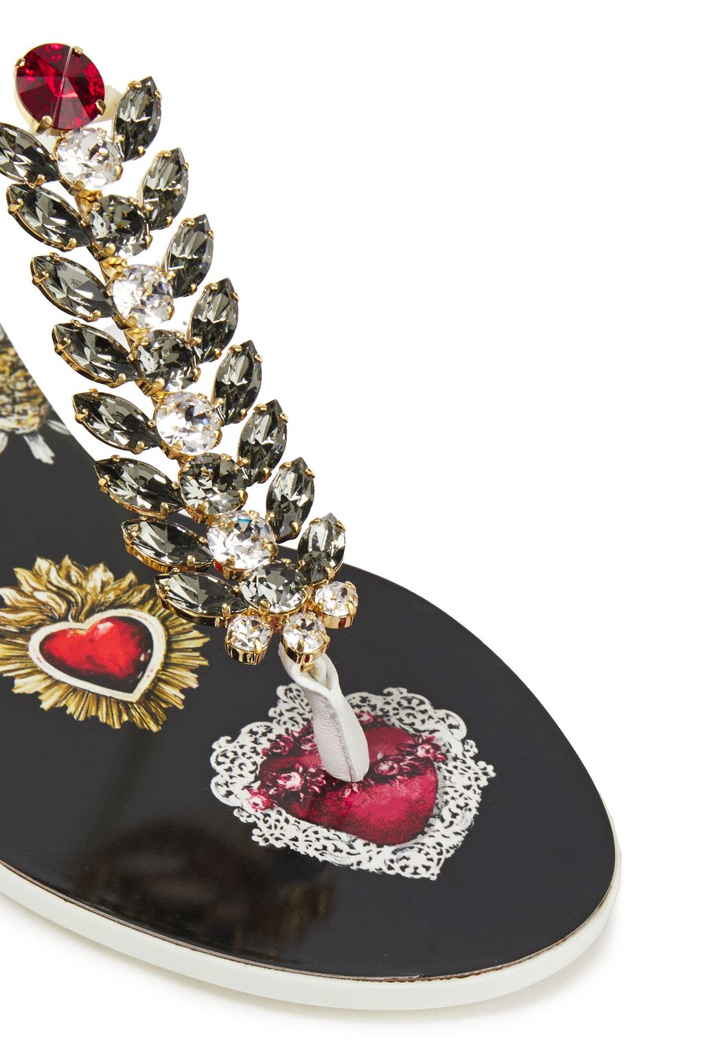 DOLCE&GABBANA Leather-trimmed crystal-embellished rubber sandals