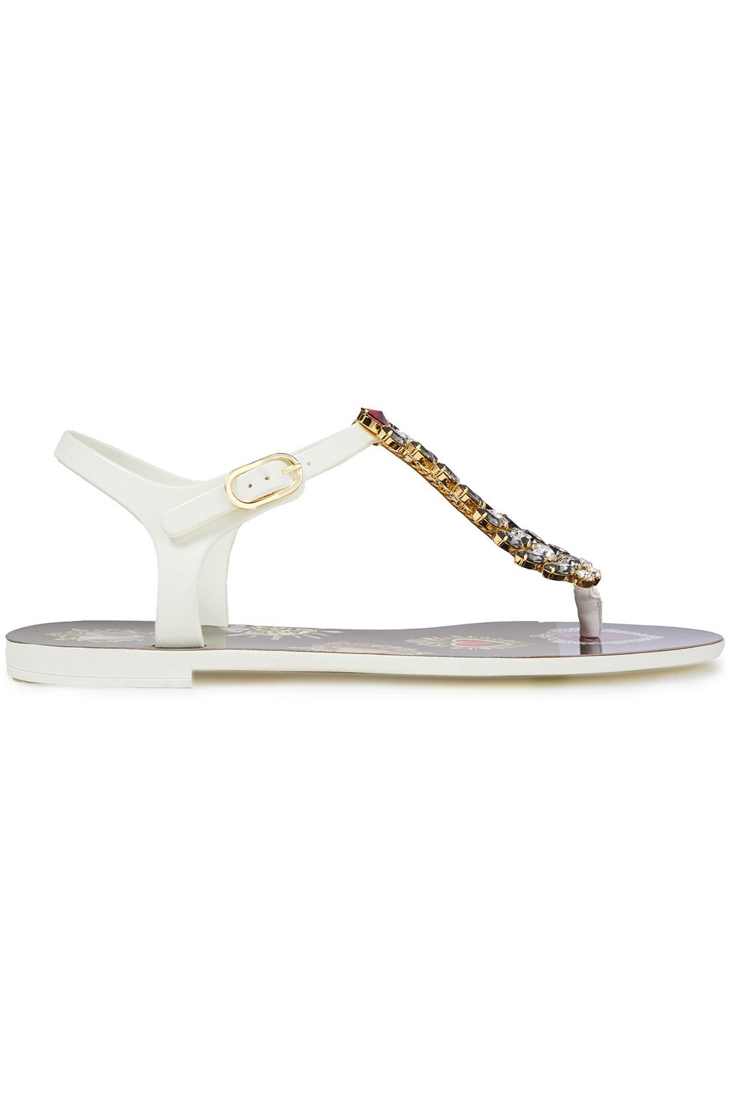 DOLCE & GABBANA Leather-trimmed crystal-embellished rubber sandals ...