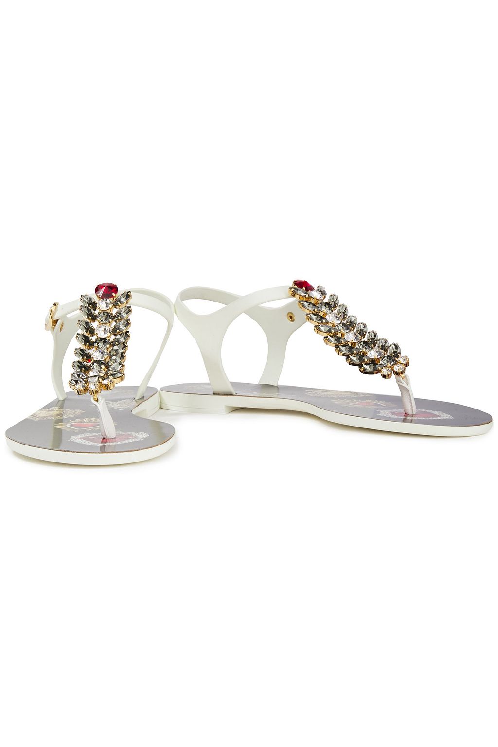 DOLCE&GABBANA Leather-trimmed crystal-embellished rubber sandals