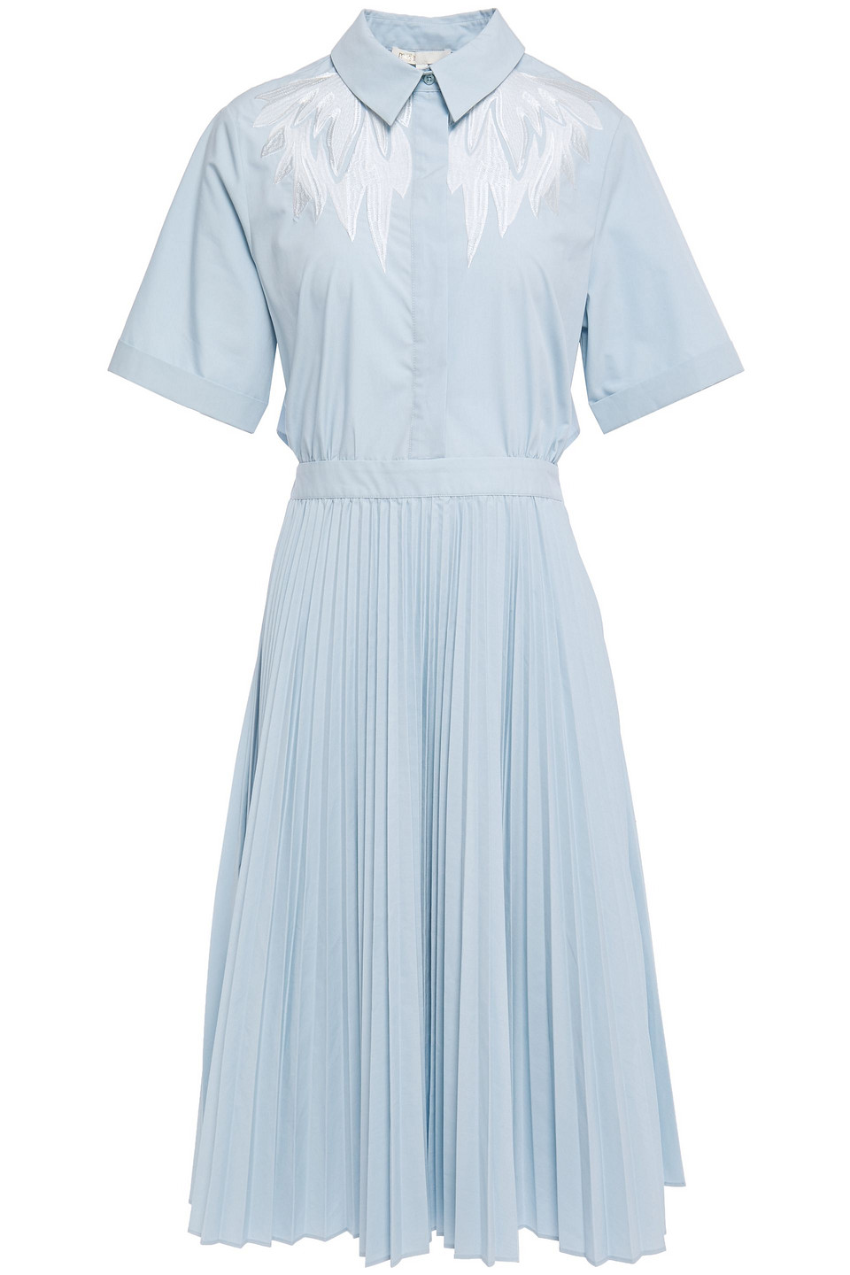 maje - cutout pleated embroidered poplin midi dress - blue - 1