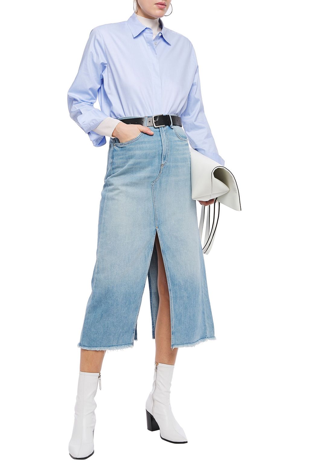 RAG & BONE Clyde distressed denim midi skirt