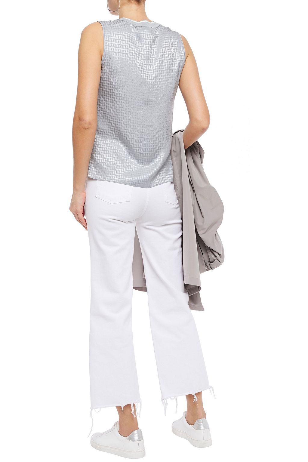 RAG & BONE Ali houndstooth satin-jacquard tank