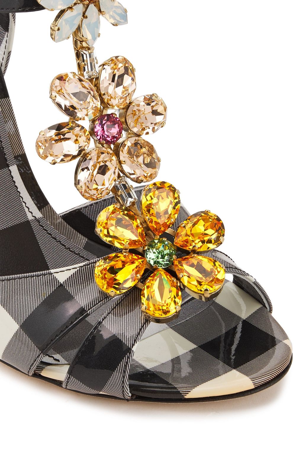 DOLCE&GABBANA Crystal-embellished glossed gingham woven sandals