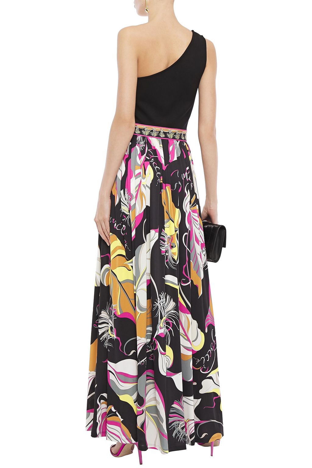 PUCCI One-shoulder ponte and printed jersey maxi dress