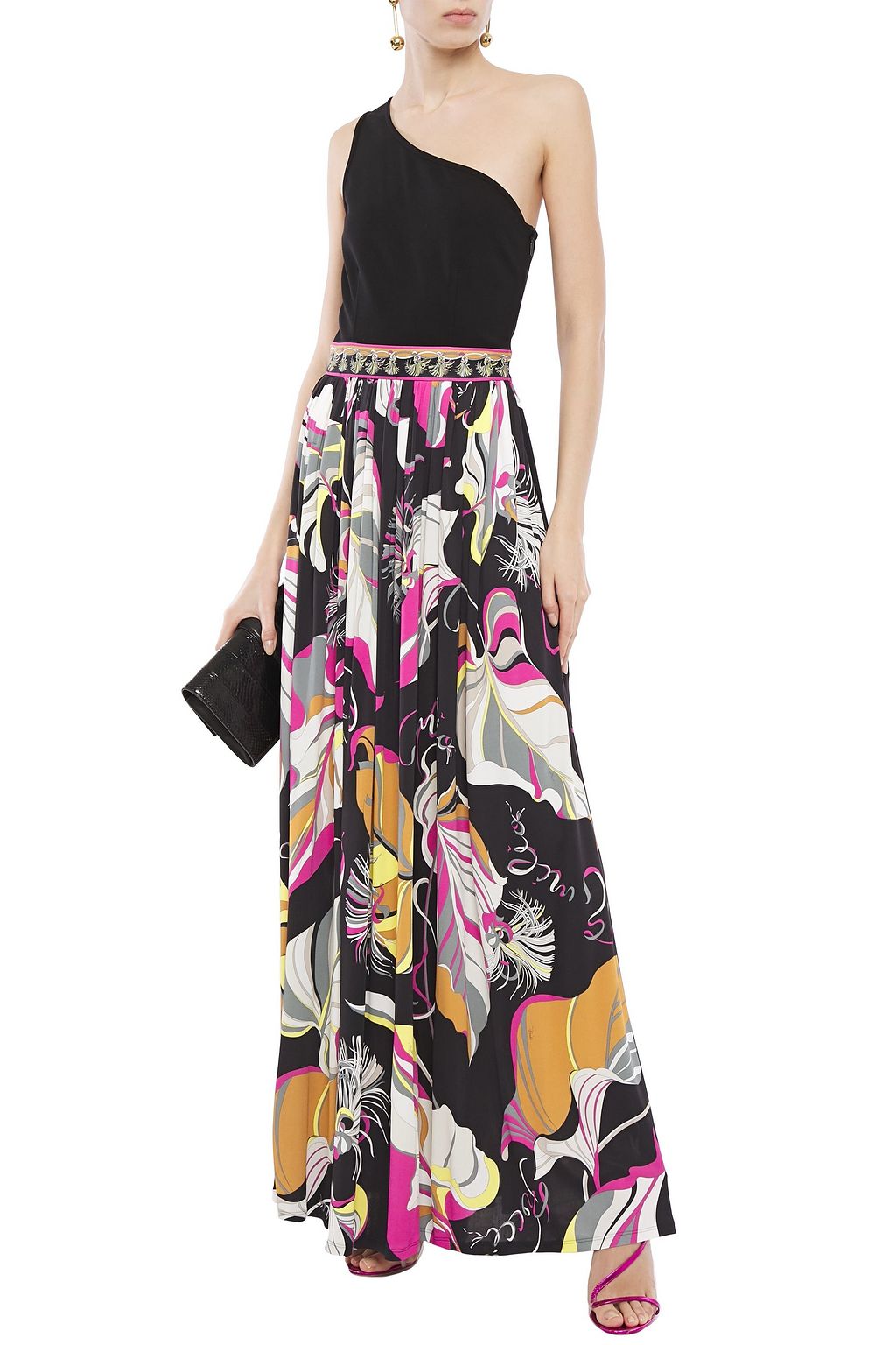 PUCCI One-shoulder ponte and printed jersey maxi dress