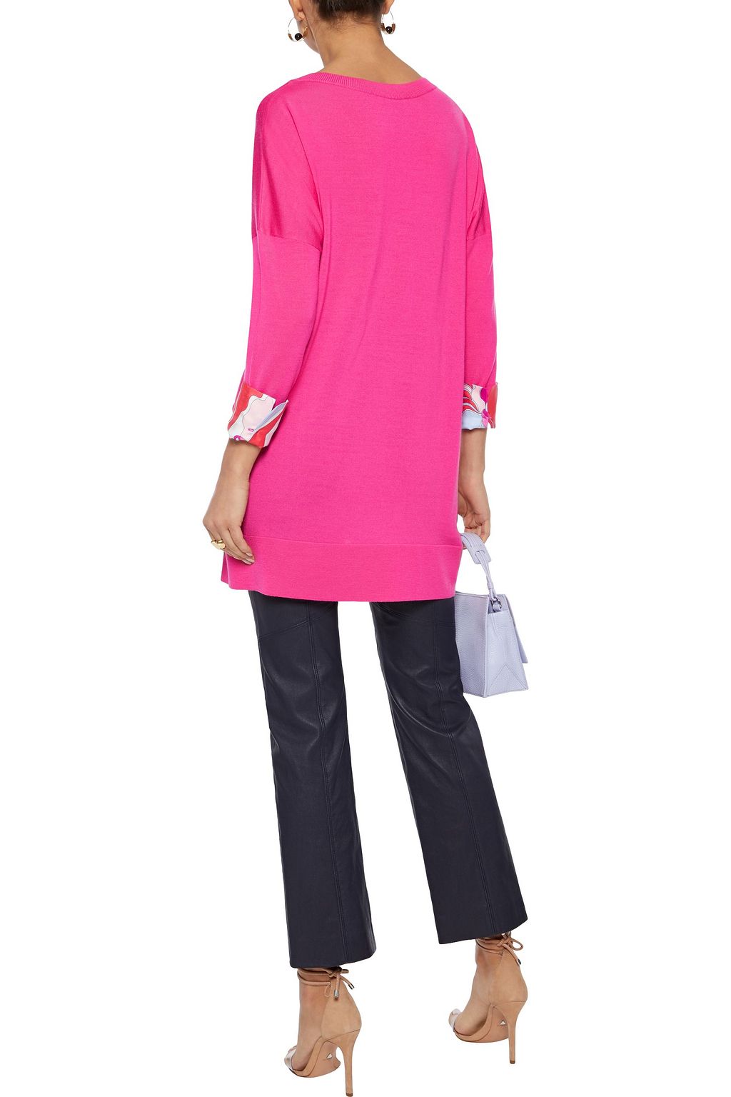 PUCCI Printed silk satin-trimmed wool sweater