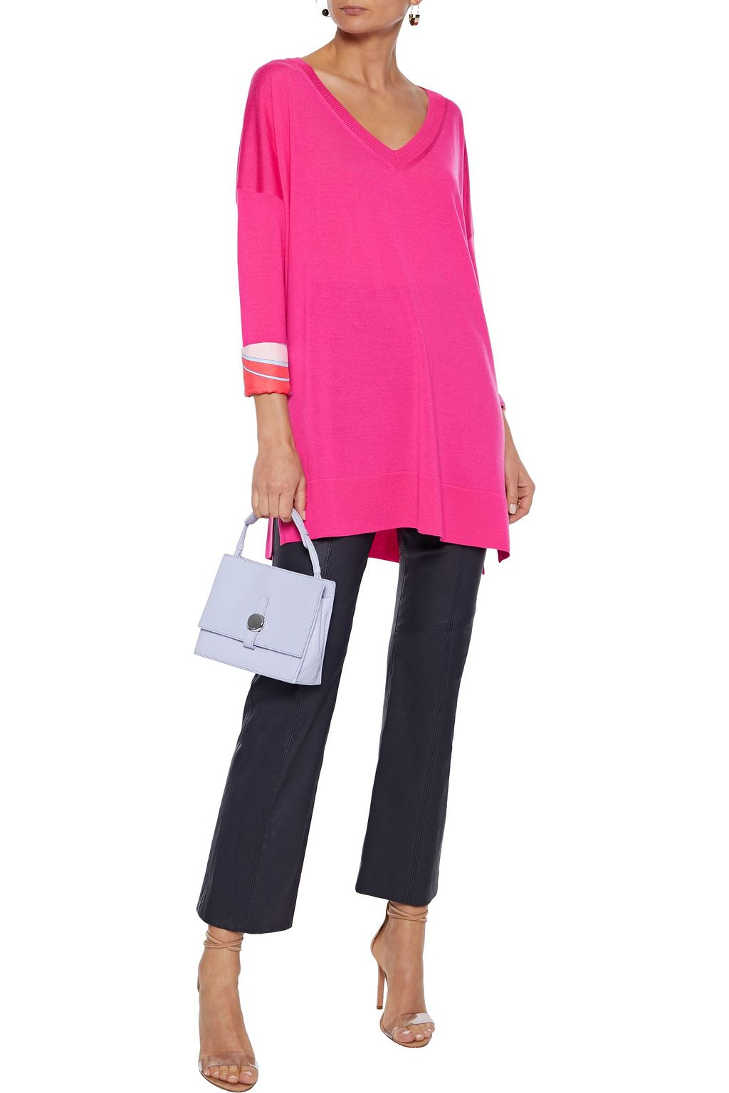 PUCCI Printed silk satin-trimmed wool sweater