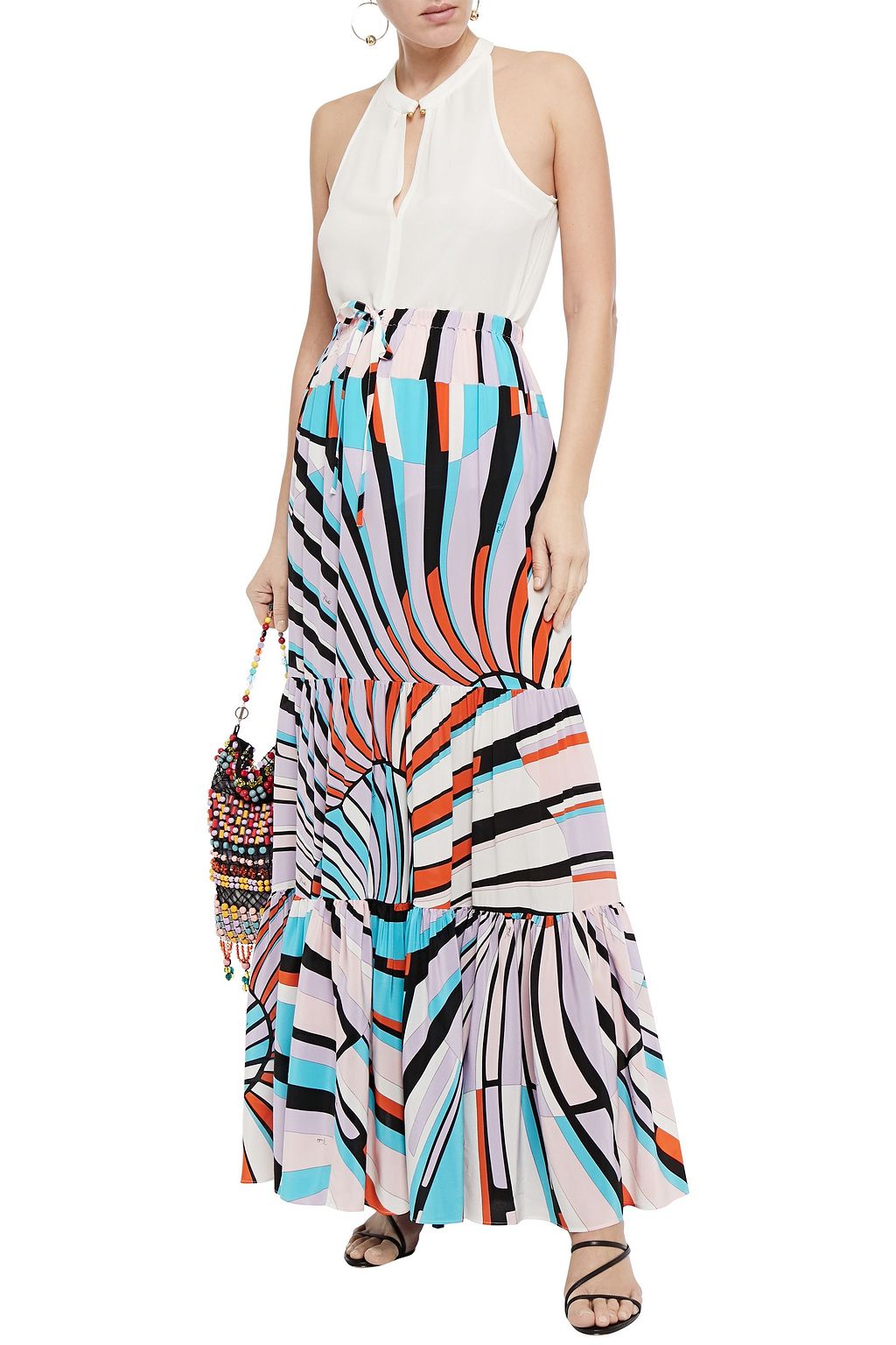 PUCCI Tiered printed silk crepe de chine maxi skirt