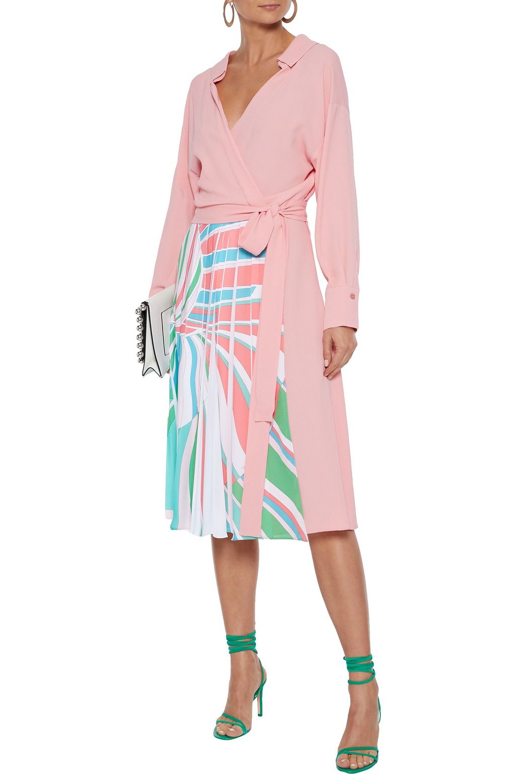 PUCCI Wrap-effect pleated printed silk-blend crepe dress
