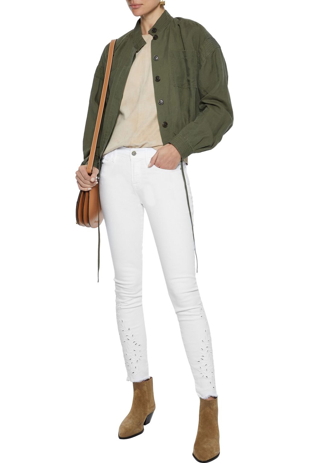 FRAME Le Skinny De Jeanne broderie anglaise low-rise skinny jeans