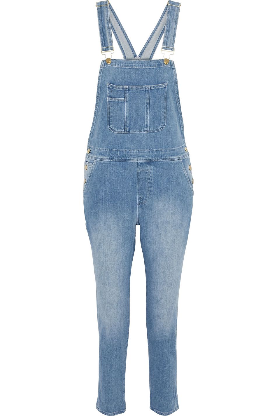 faded denim overalls