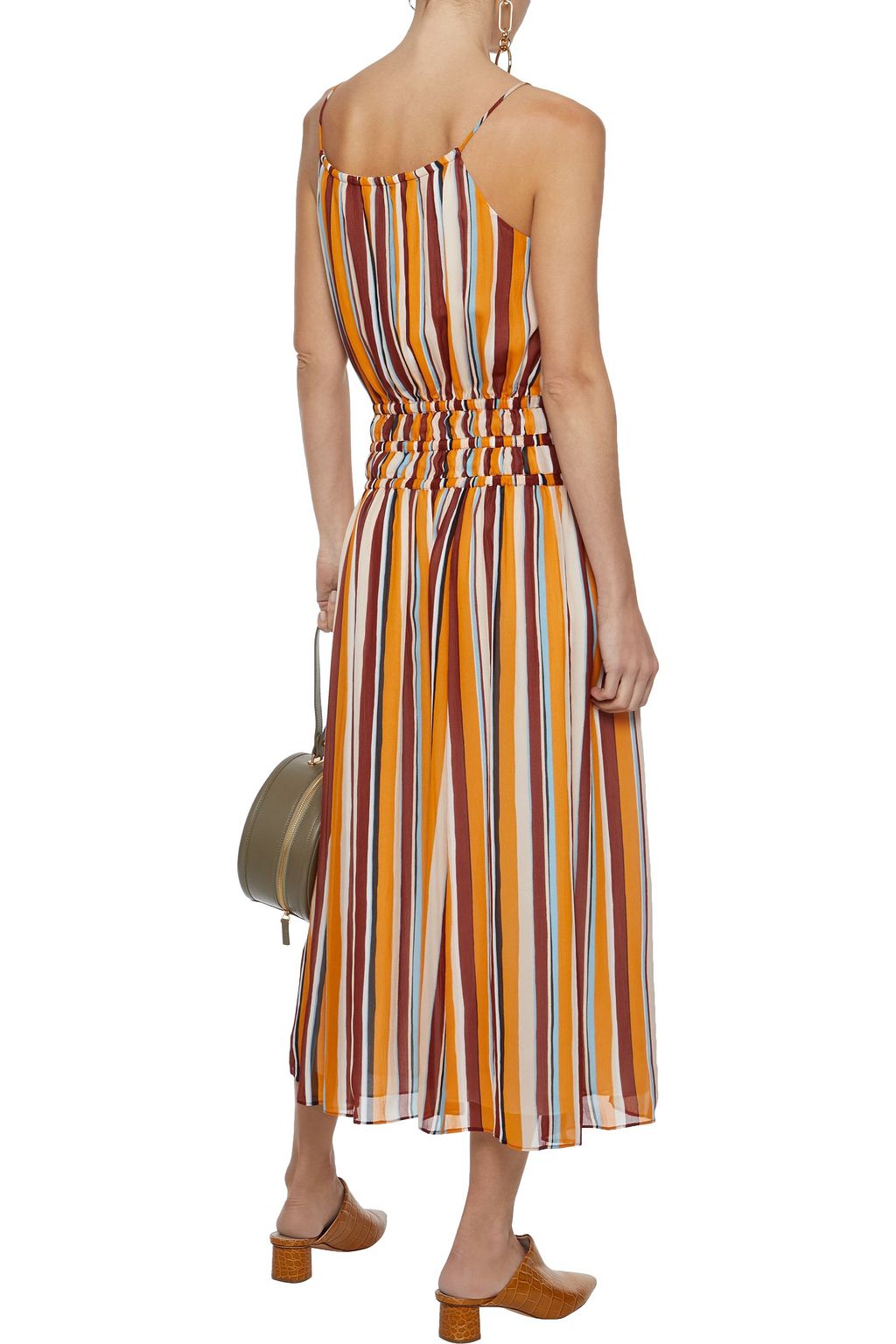 FRAME Gathered striped silk-georgette midi dress