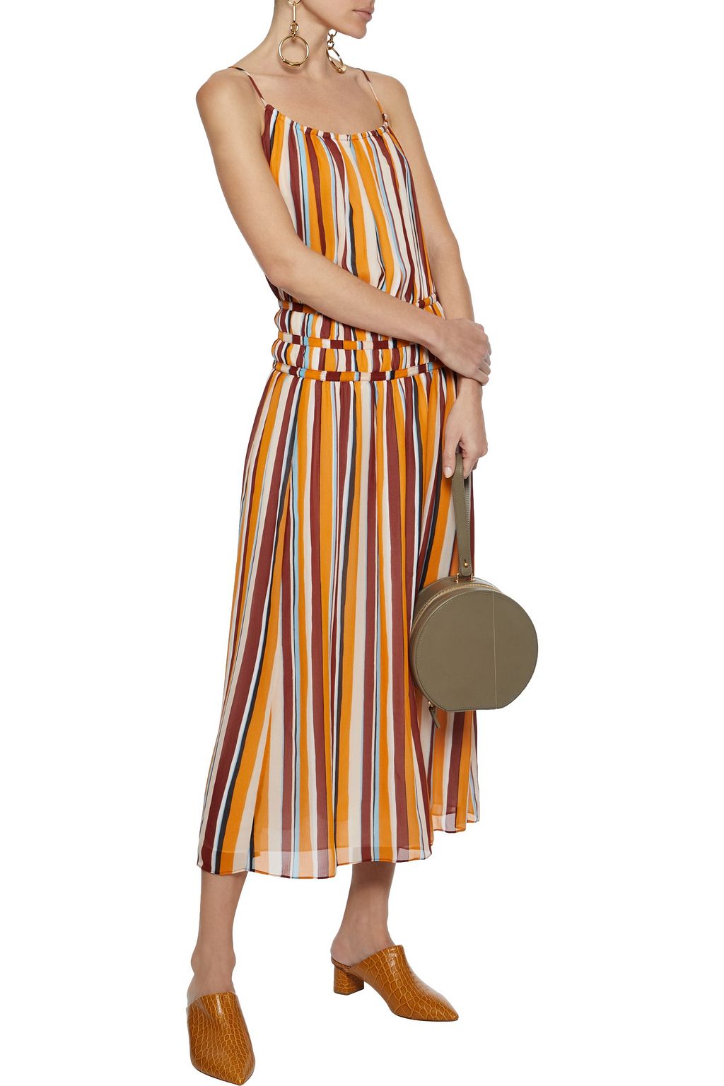 FRAME Gathered striped silk-georgette midi dress