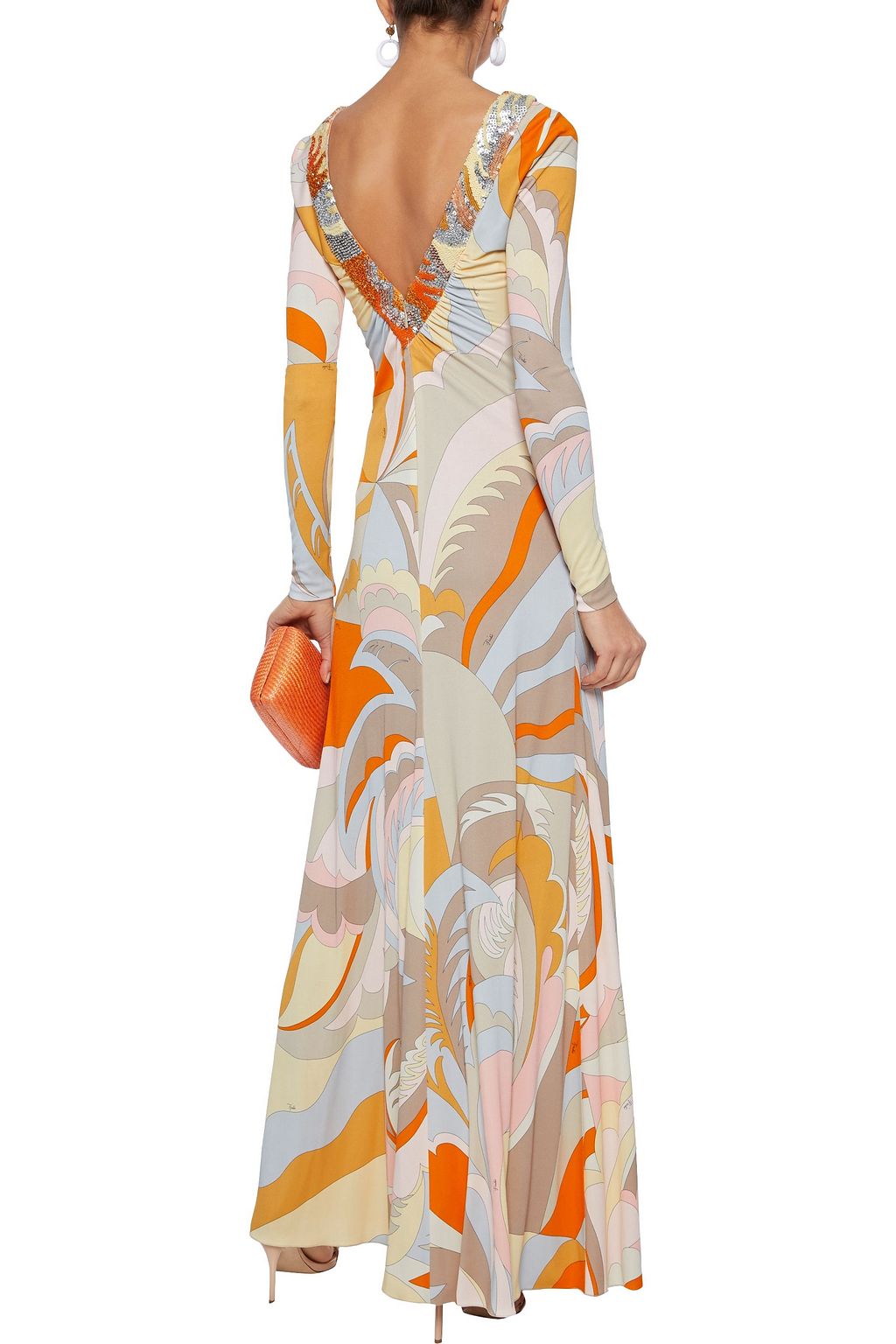 PUCCI Cutout embellished printed stretch-jersey maxi dress