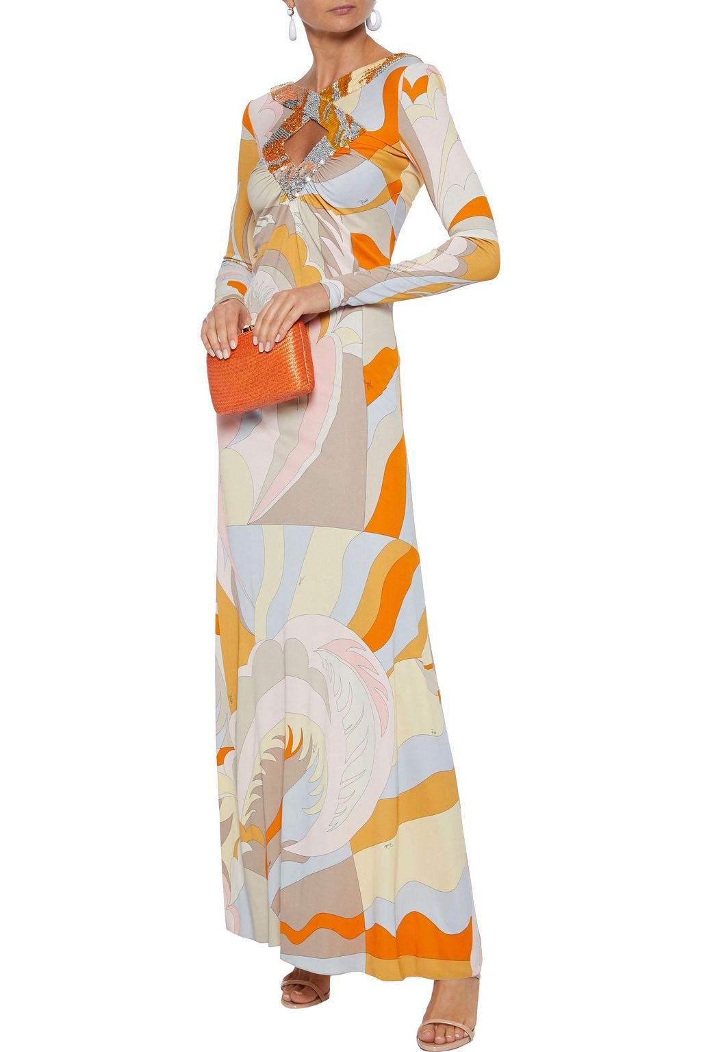 PUCCI Cutout embellished printed stretch-jersey maxi dress