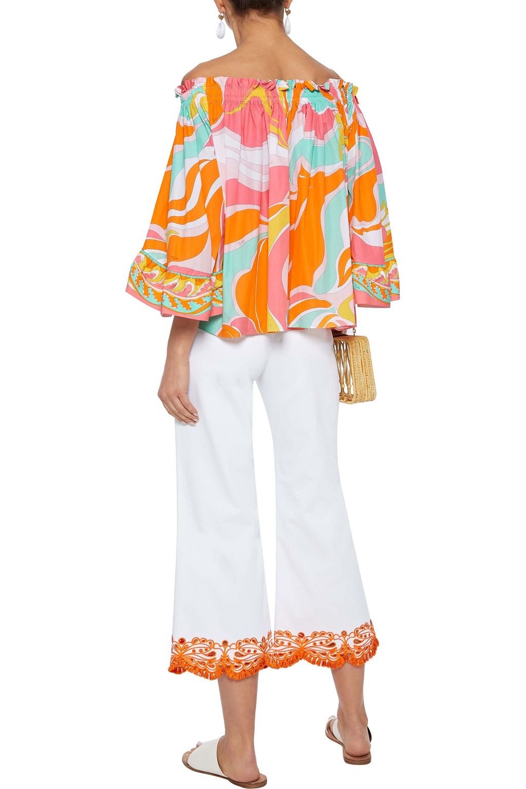 PUCCI Cropped broderie anglaise-trimmed cotton-blend twill wide-leg pants