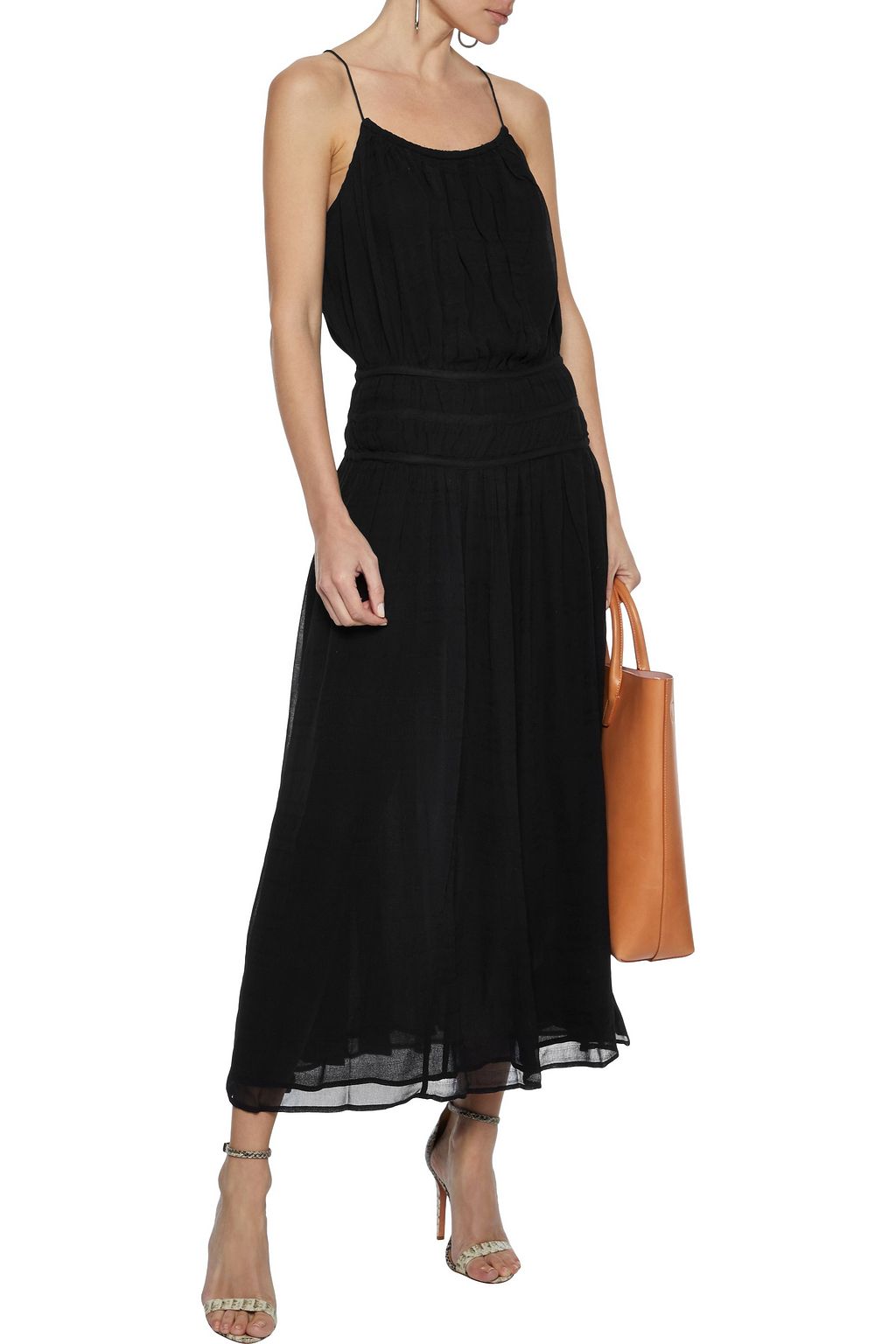 FRAME Gathered gauze maxi dress